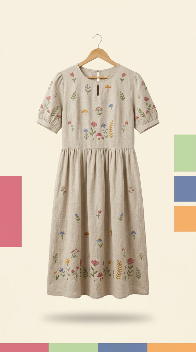 Embroidered Linen Cottage Dress
